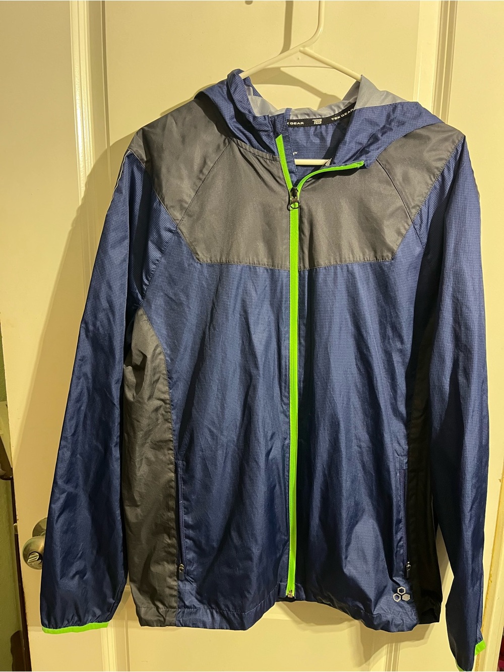 tek gear Navy and Charcoal Hooded Windbreaker with Lime Zip